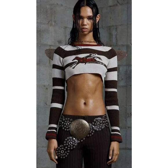 Heaven Marc Jacobs Stripe Horse Rider Pony F***k off Cropped Sweater Sz M New - Picture 1 of 16